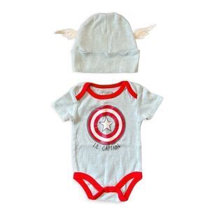 Marvel Lil Captain Onsie, Hat, and Sock Set, NWOT